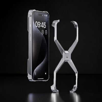 ExoSkeleton V1 iPhone Case iPhone 15 Pro Max / Silver / Free Tempered Screen Protector Metal Case